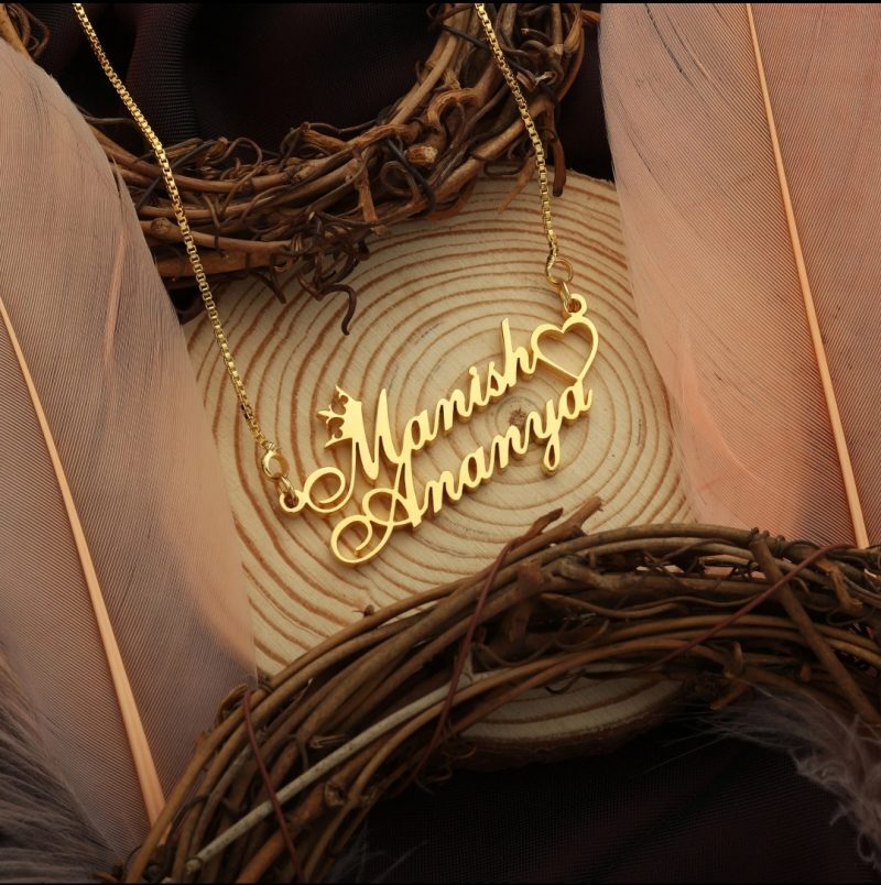 Crown Heart Style Couple Name Necklace1