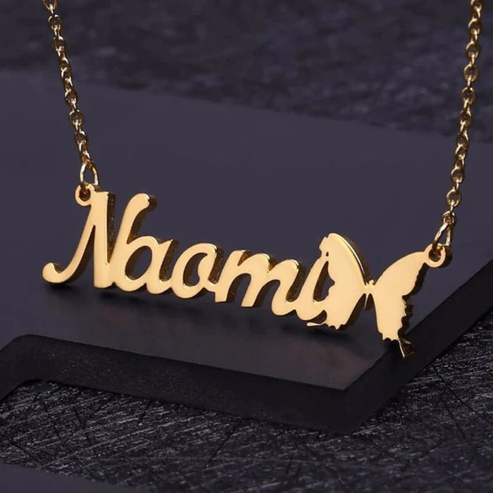 Gold Plated Butterfly Name Necklace