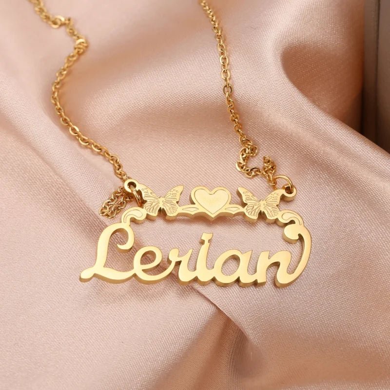 Personalised Single Name Necklace – Ribbon, Butterflies Hearts Custo