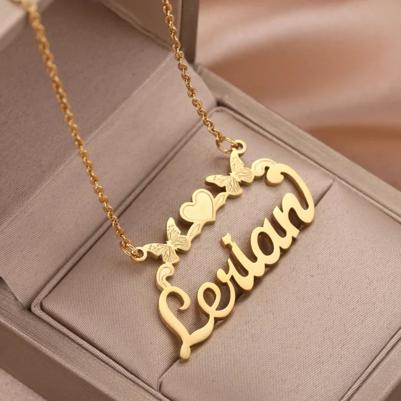 Personalised Single Name Necklace – Ribbon, Butterflies & Hearts Custom For Her Cute Unique Jewellery Gift.