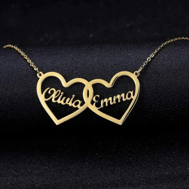 Couple Two Big Heart Name Pendant