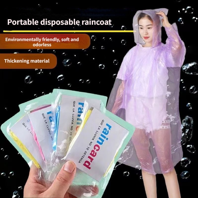 Portable Disposable Raincoat Card | Pocket Size Waterproof PVC Rain Poncho with Hood | Unisex