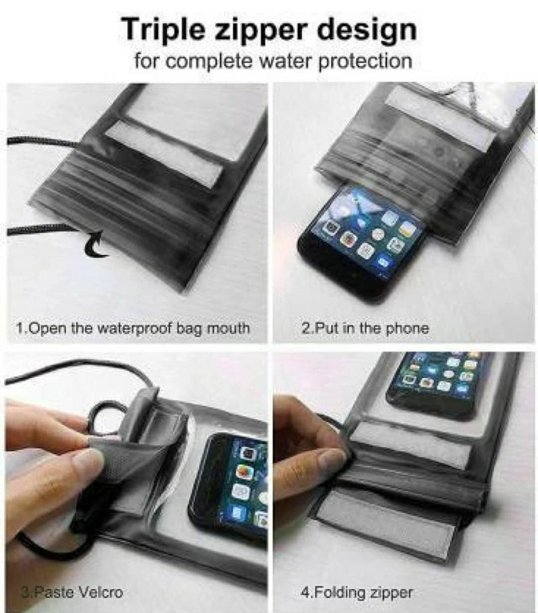 Waterproof Mobile Pouch with Triple Zipper Seal – Universal Fit (Random Color)