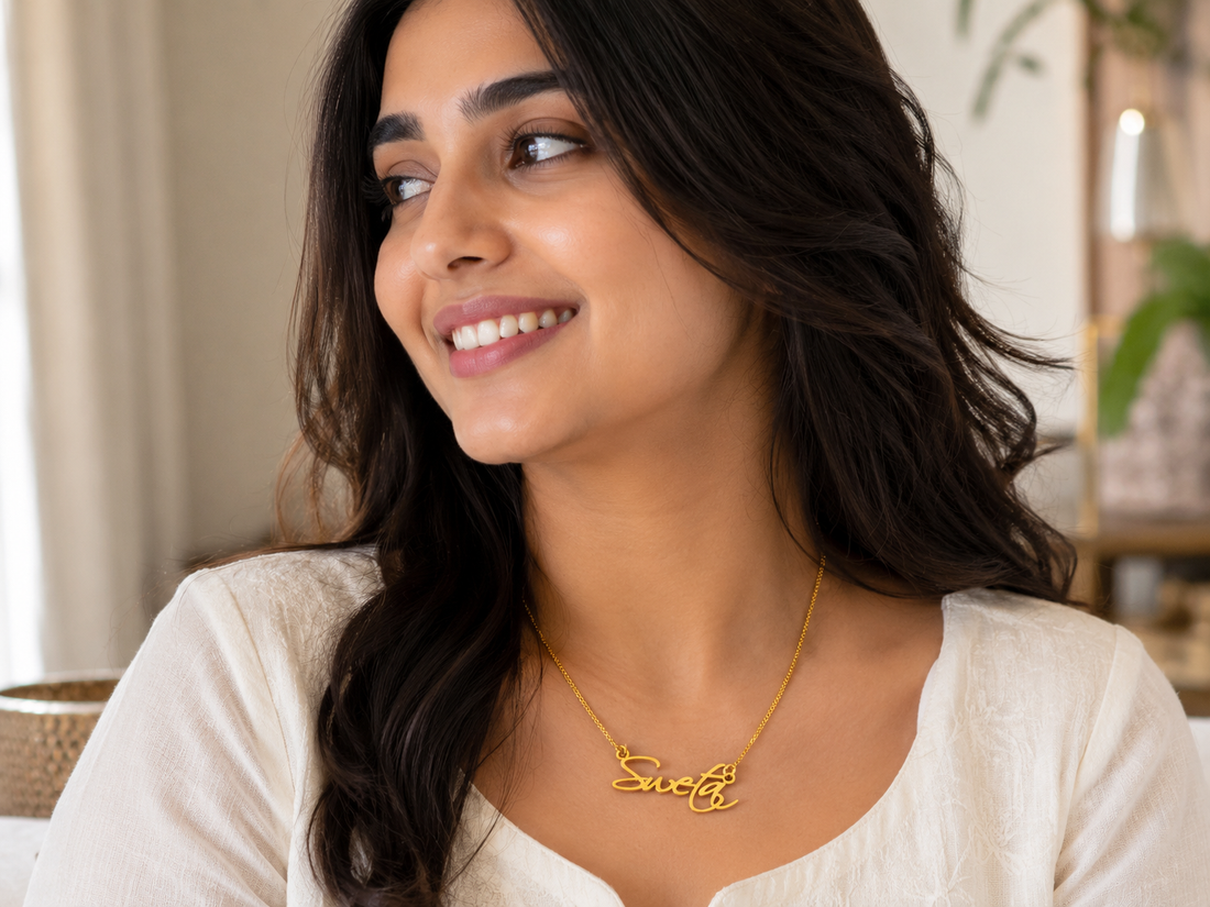 Cursive Curved Name Necklace | Personalized Jewelry India | 99customized Jewellery
