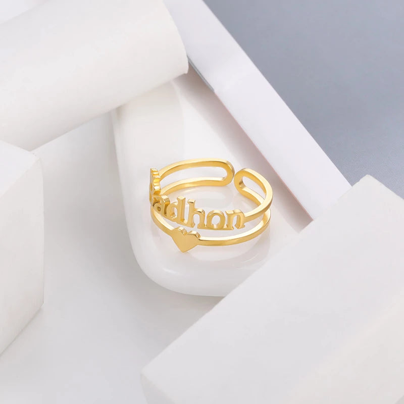 Crown & Heart Name Ring