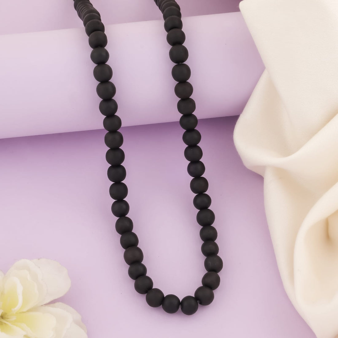 108‑Bead Black Onyx Japa Mala with Red Tassel – Hand‑Knotted Meditation Beads(R-1)
