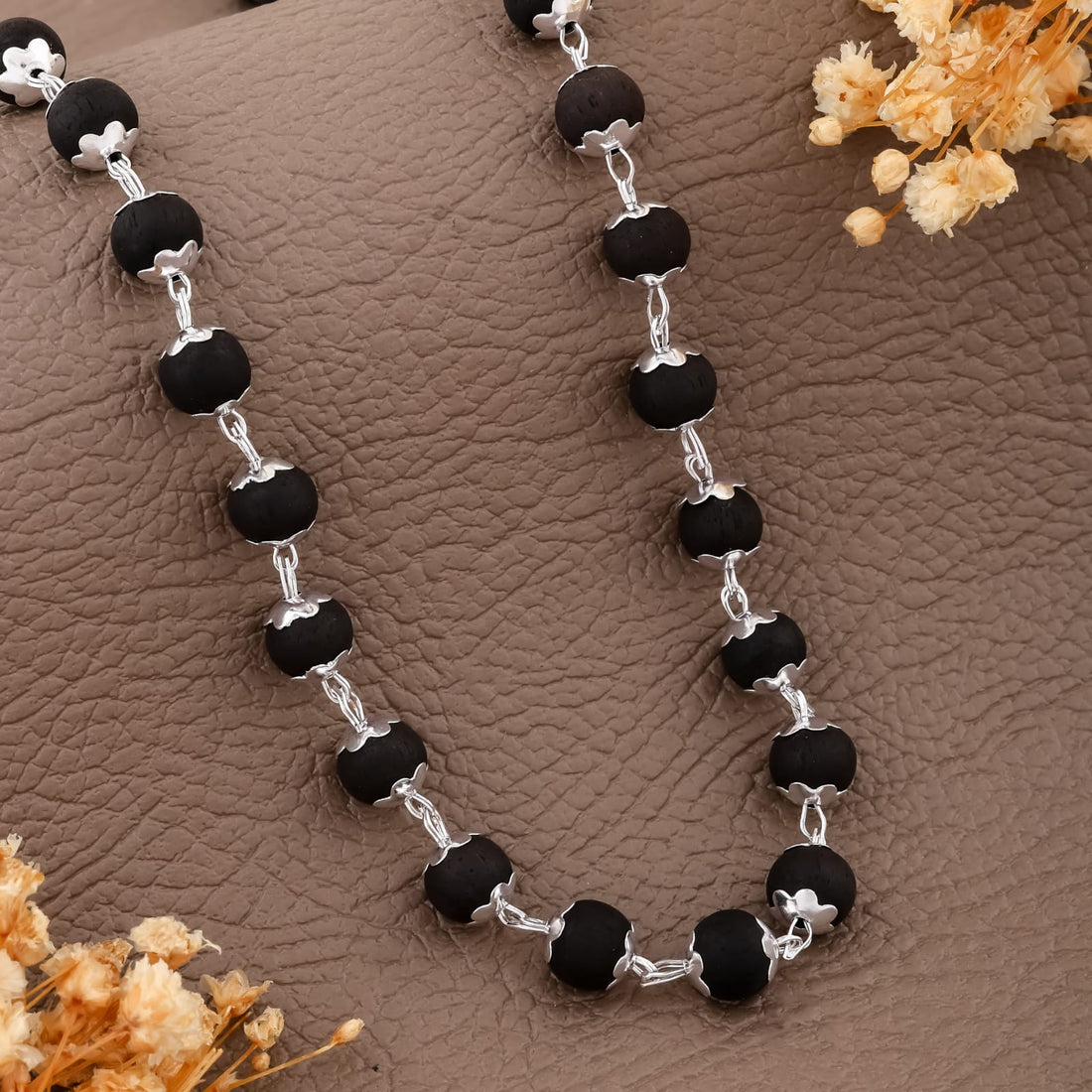 Black Bead Silver-Plated Mala for Men & Women(R-11)