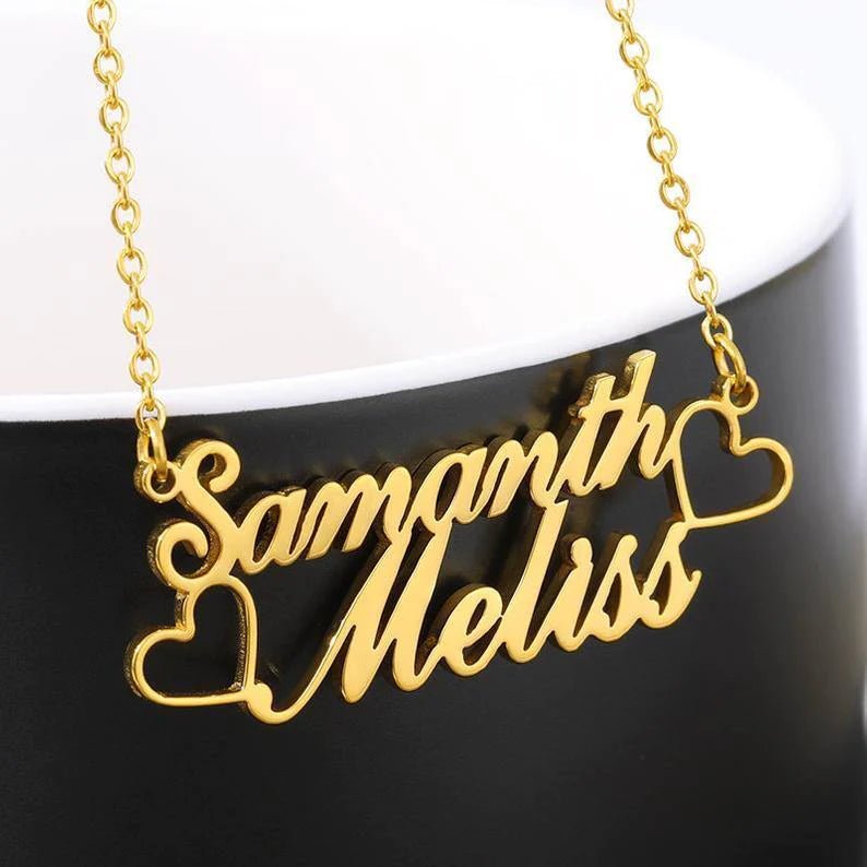 Couple Two Heart Name Pendant | Personalized Jewelry India | 99customized Jewellery