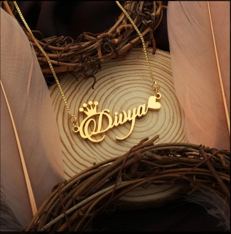 Crown & Heart Style Name Necklace | Personalized Jewelry India | 99customized Jewellery