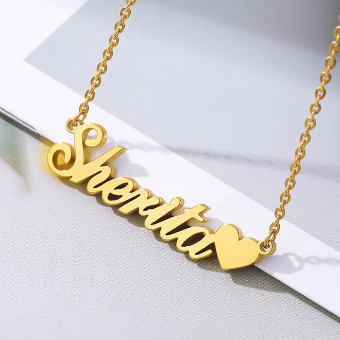Gold Plated Beautiful Heart Name Necklace - Main Image