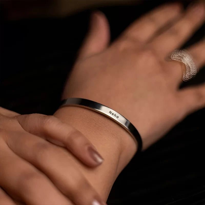 Silver Plated Personalized Engraved Name Kada | Personalized Jewelry India | 99customized Jewellery